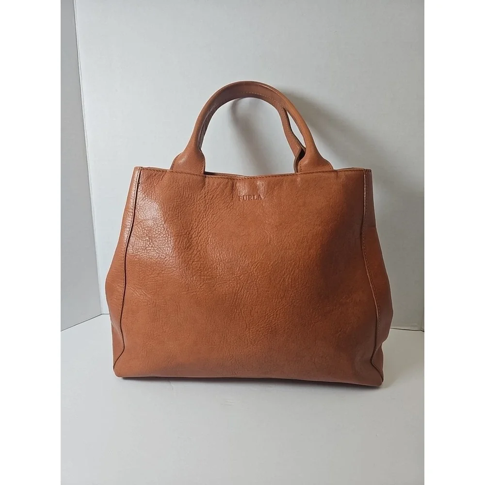 Furla Genuine Leather Medium Tote- Brown/‎ Orange Made In Italy
